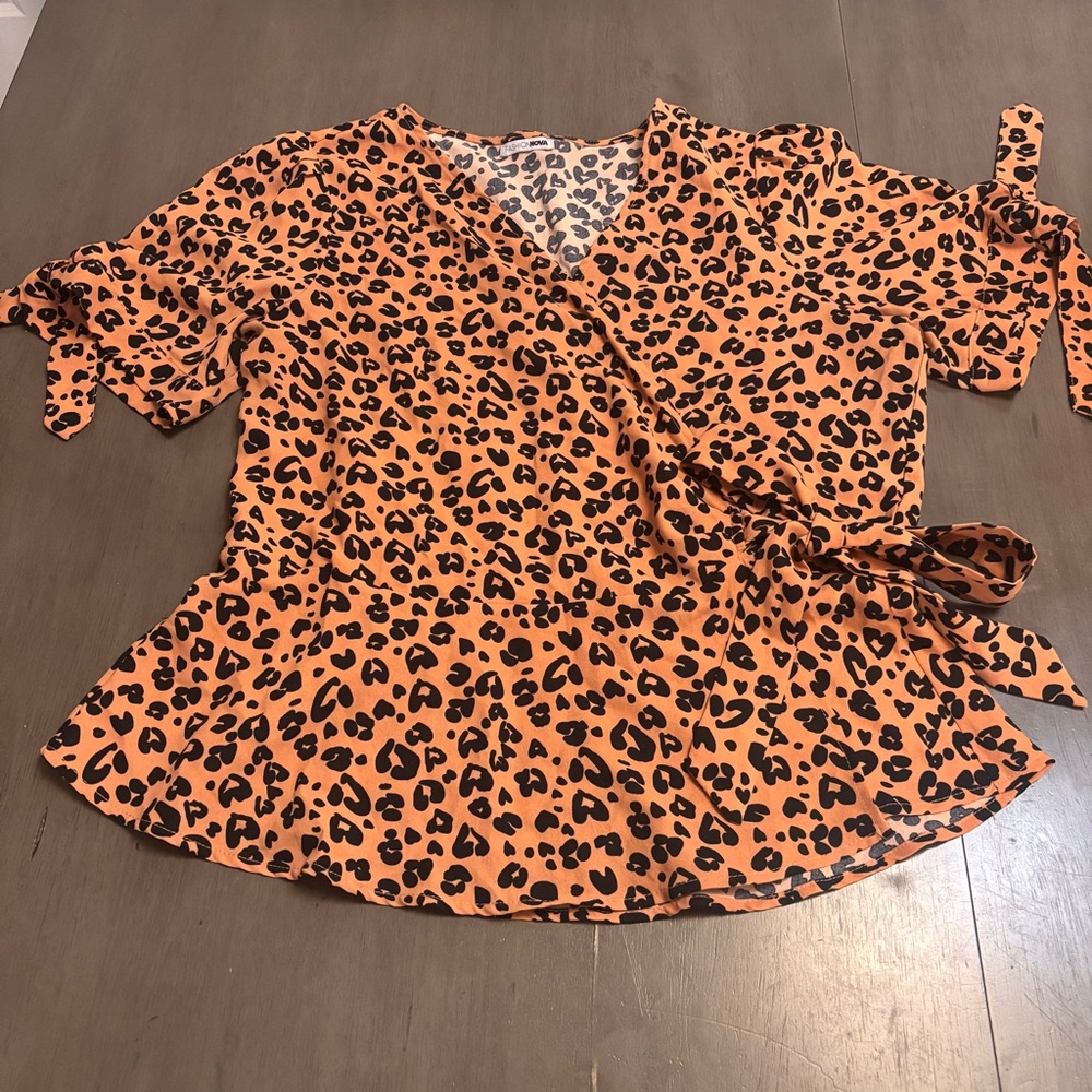 Fashion Nova Orange Leopard Print Blouse